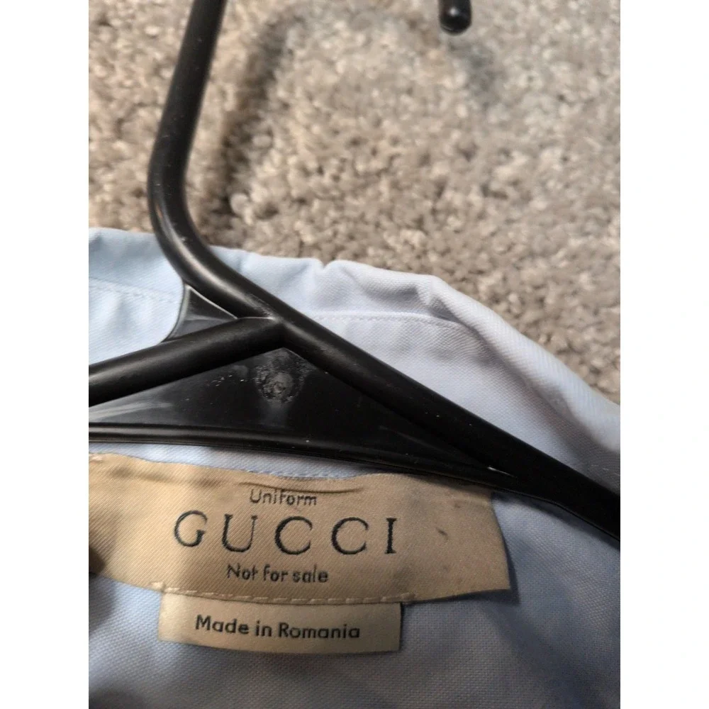 Gucci Uniform Mens Light Blue Oxford Button Down Shirt Size 15.75 40 Long Sleeve